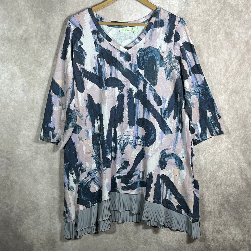LOGO‎ Lounge Lori Goldstein Tunic Top Womens Size 1X Multi Abstract Pleated Hem